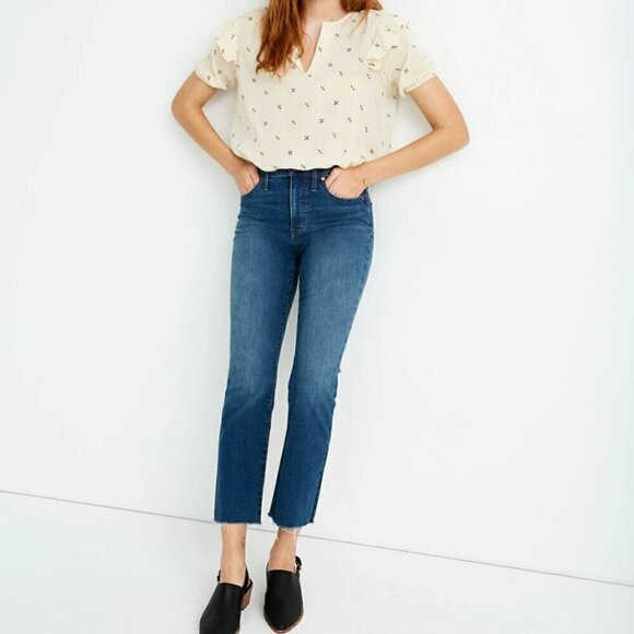 Madewell Cali Demi-Boot Jeans 25 in Preston Wash: Raw-Hem Edition Cropped Ankle - Picture 1 of 15